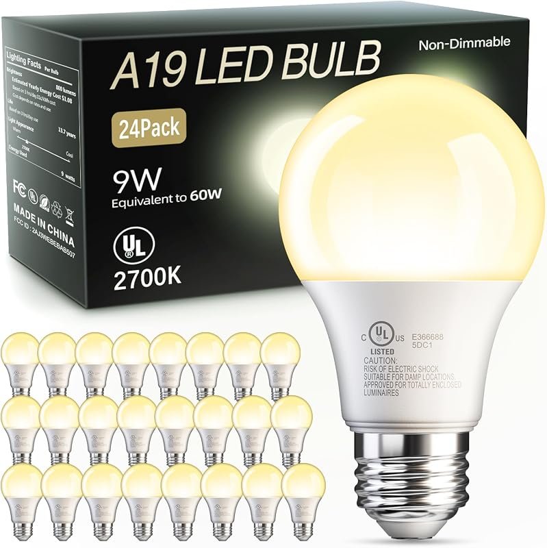 10 Best Light Bulbs for Bedroom: Buyer's Guide & Top Picks 10 TJOY 24 Pack A19 LED Light Bulbs, Soft Warm White 2700K, Energy Efficient 60 Watt Equivalent