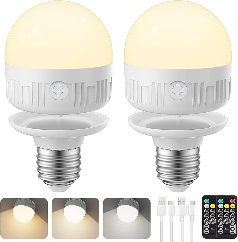 10 Best Rechargeable Light Bulbs for Lamps Compared 11 Rechargeable Light Bulbs with Remote, Timer, and Magnetic Base - E26, 2 Pack for Versatile Use