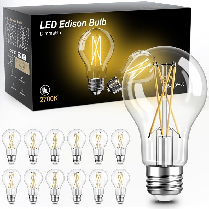 8 What Is the Best LED Light Bulb: Top Picks & Buyer's Guide 7 TJOY A19 Dimmable Edison Light Bulbs, 60W Equivalent, 12 Pack for Vintage Style Lighting