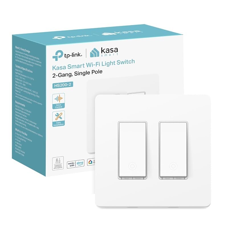 10 Best Smart Switch for Google Home: Buyer's Guide 9 Kasa Smart Switch 2-Gang HS200-2, Single Pole, Requires Neutral Wire for Setup