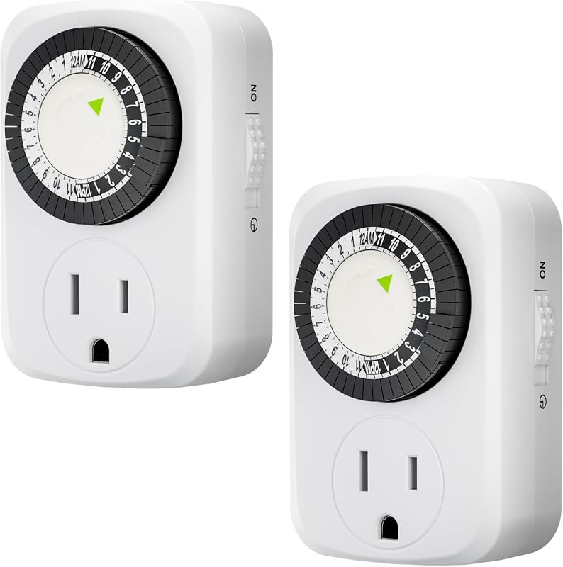10 Best Timers for Indoor Lights Worth Buying: Top Picks 8 HBN Indoor Mini 24-Hour Mechanical Outlet Timer, 30-Minute Intervals, 3-Prong, 2-Pack, ETL Listed