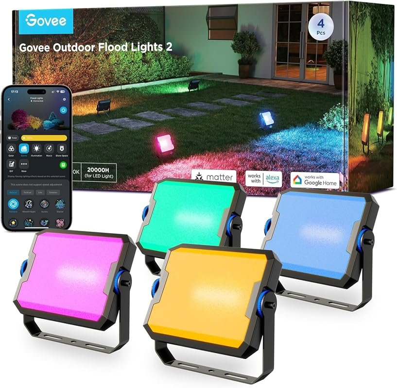 10 Best Flood Light for Outdoors: Features & Buyer's Guide 8 Govee Outdoor Flood Lights 2, RGBIC IP66 Waterproof, 4 Pack for Bright Outdoor Lighting