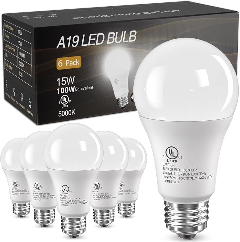 10 What Are the Best Energy Efficient Light Bulbs to Buy 10 TJOY 6 Pack A19 LED Light Bulbs, 100 Watt Equivalent, Daylight White 5000K, Energy Efficient