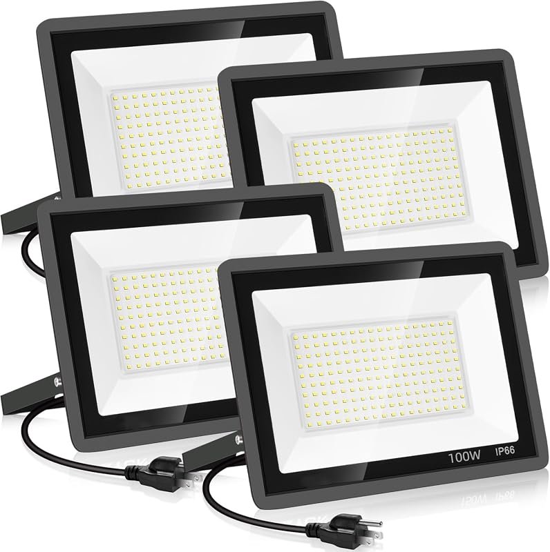 10 Best Flood Light for Outdoors: Features & Buyer's Guide 9 YANYCN 4 Pack 100W LED Flood Light, 11600lm IP66 Waterproof for Yard and Arena