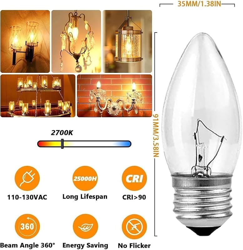 10 Best Light Bulbs for Dining Room: Buyer's Guide 11 6-Pack 60W Incandescent Chandelier Light Bulbs, E26 Base Dimmable Warm White for Dining Rooms