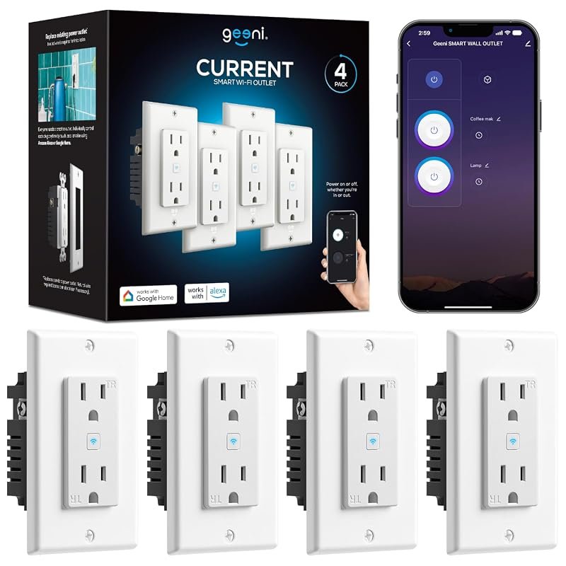 10 Best in Wall Smart Outlet: Top Picks & Buyer's Guide 5 Geeni Smart Wi-Fi in-Wall Outlet: Tamper & Fire Resistant, 4-Pack for Enhanced Safety