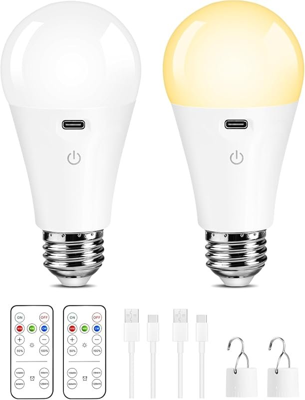 10 Best Rechargeable Light Bulbs for Lamps Compared 7 E26 Rechargeable Light Bulbs with Remote and Timer - Dimmable A19 Bulbs for Sconces and Lamps - 2 Pack