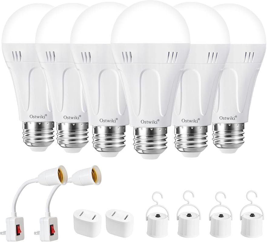 10 Best Rechargeable Light Bulbs for Lamps Compared 9 Ostwiki 6 Pack A19 Rechargeable Light Bulbs - 6500K Daylight, Ideal for Lamps and Lighting Needs