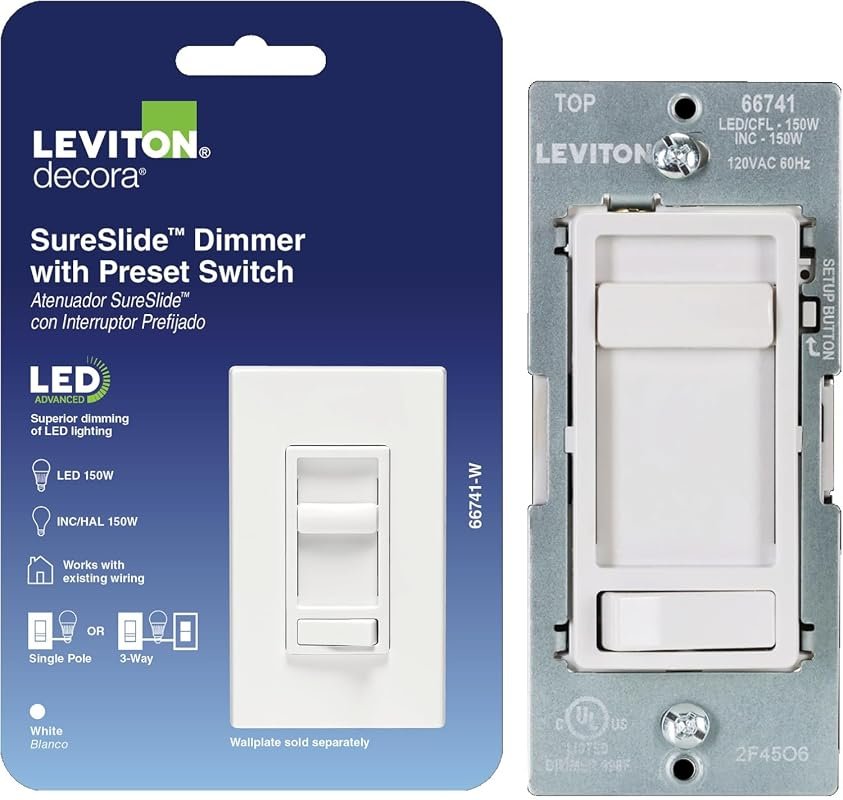 10 Best Dimmer Switch for LED Lighting: Buyer's Guide 5 Leviton SureSlide LED Dimmer Switch for 150W Dimmable LED and Halogen Bulbs, 66741-W, White