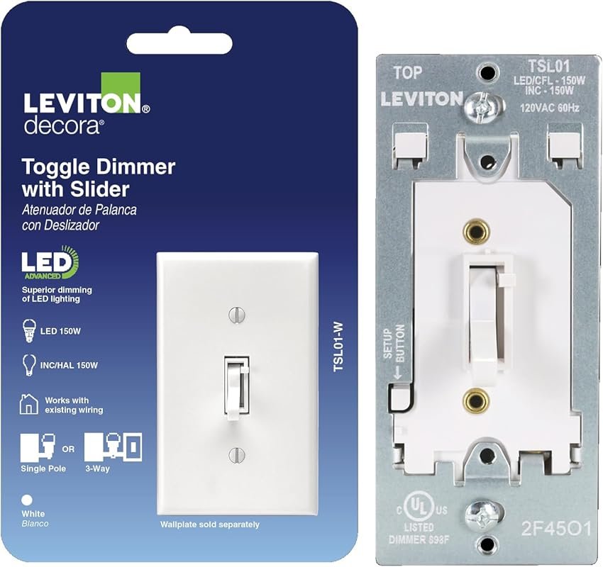 10 Best Dimmer Switches for LED Lights Worth Buying 7 Leviton Toggle Slide Advanced LED Dimmer Switch for 150W Dimmable Bulbs, White, TSL01-W