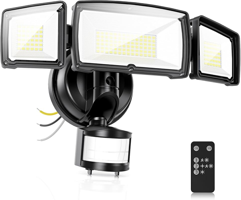 10 Best Outdoor Flood Light Without Motion Sensor to Buy 10 100W 11000LM Security Lights with Remote Control, IP66 Waterproof, 3 Head Motion Detection