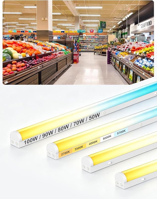 10 Best 8 Foot LED Shop Lights: Features & Buyer's Guide 10 8FT LED Linear Strip Light, 100W/90W/80W Selectable, Dimmable with 5 Color Temperatures, 4 Pack